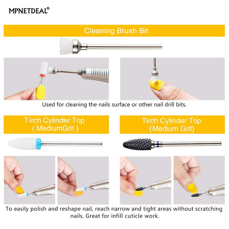 MPNETDEAL Ceramic Nail Drill Bits Set 7Pcs, Durable Less Dust, 3/32 inch for Acrylic Gel Nails Cuticle Manicure, Professional Acrylic Nail File Drill Bit - BeesActive Australia