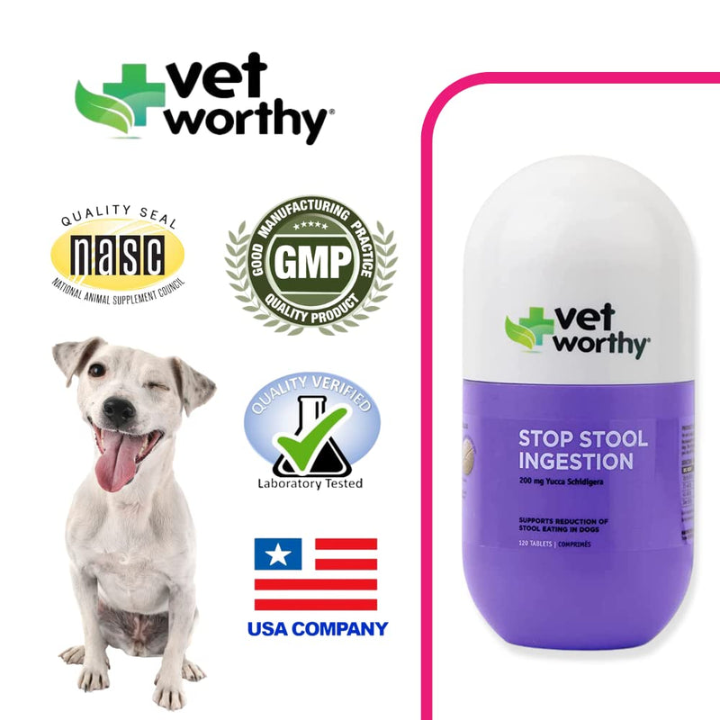 Vet Worthy Stop Stool Ingestion -Coprophagia - Dogs Supplement to Prevent Stool Eating - Dog Supplement with Yucca Schidigera, Parsley Leaf, Chamomile, Thiamine - Liver Flavor, 120 Chewable Tablets - BeesActive Australia