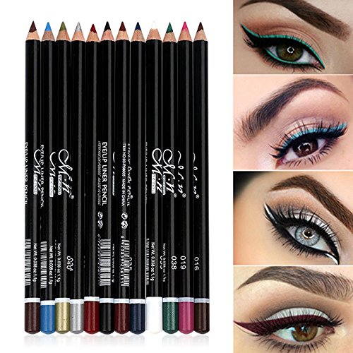 DC-BEAUTIFUL 12Pcs Lot Set 12 Colors Eyeliner Pencil Waterproof Eyebrow Pencil Cosmetics with a Pencil Sharpener - BeesActive Australia