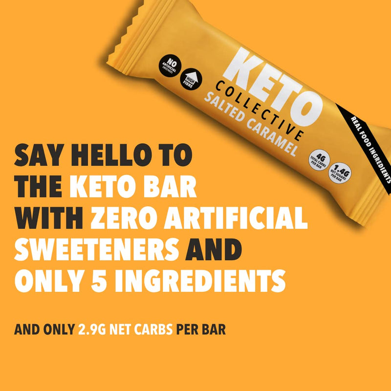 Keto Collective Keto Bars - NEW RECIPE - 15x40g I 3g Net Carbs I Low Carb Snacks I High Fibre I Natural Ingredients I Source of Protein I Keto Snacks I Gluten Free I Vegan (Salted Caramel) Salted Caramel 1 count (Pack of 15) - BeesActive Australia