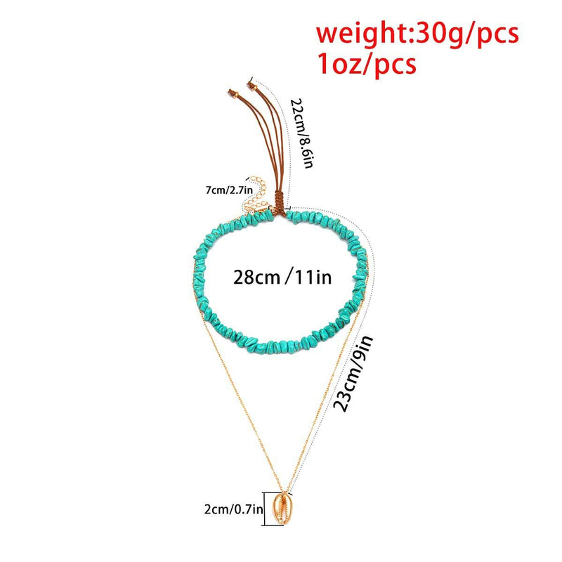 Edary Boho Turquoise Necklaces Shell Pendant Chain Double Layered Necklace Jewelry for Women and Girls - BeesActive Australia