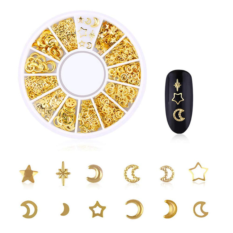 Metal Nail Art Rhinestones 6 Wheels Mixed Sparkle Nail Studs 3D Punk Heart Star Moon Triangle Rivets for Modern Women Manicure Tips Decorations Accessories and Supplies - BeesActive Australia