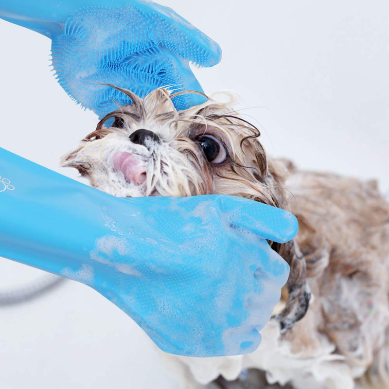 Pecute Pet Grooming Gloves, Heat Resistant Cat Bathing Gloves with High-Density Teeth, Silicone Dog Bathing Gloves with Enhanced Five Finger Design, Bathing and Massaging for Dogs and Cats - BeesActive Australia