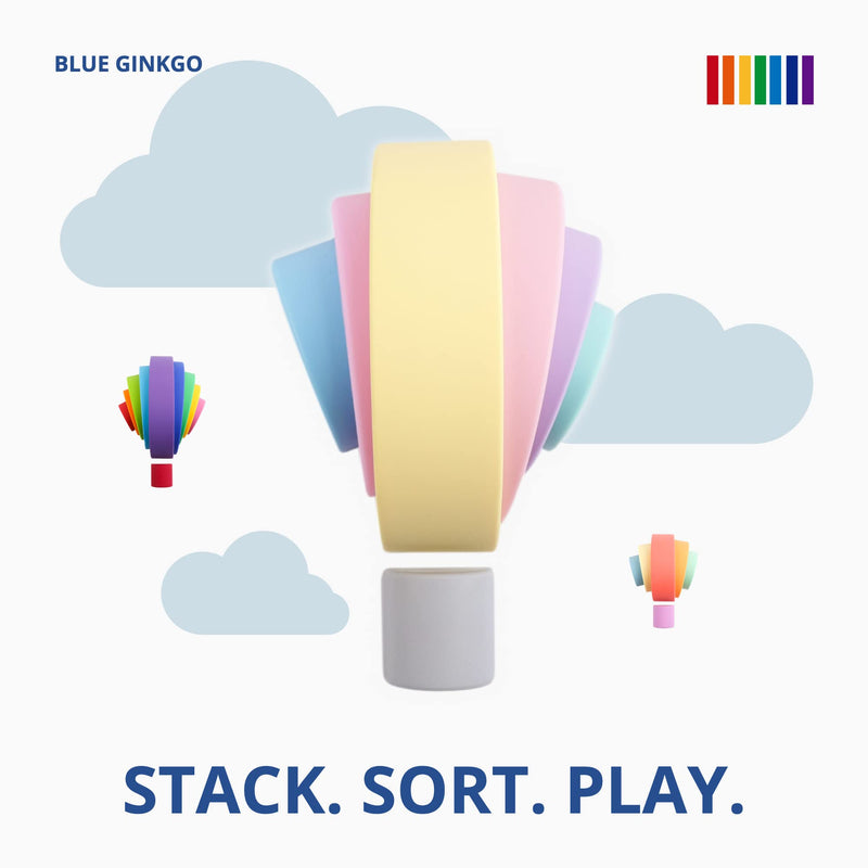 BLUE GINKGO Silicone Rainbow Stacker - Montessori Rainbow Nesting Puzzle | Kids and Toddler | Stacking Rainbow, Sensory Rainbow Toys - 7 Layers (Pastel) 7 Layer - BeesActive Australia