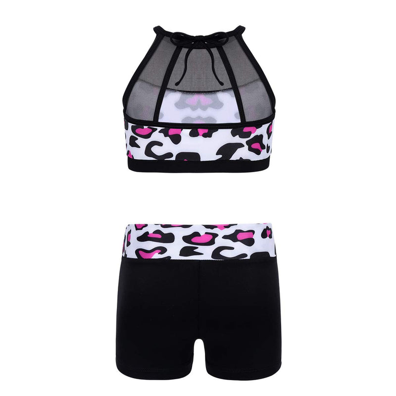 [AUSTRALIA] - TiaoBug 2PCS Kids Girls Ballet Dance Outfits Crop Top with Booty Shorts for Gymnastics Swim Performance 12-14 Rose Red 