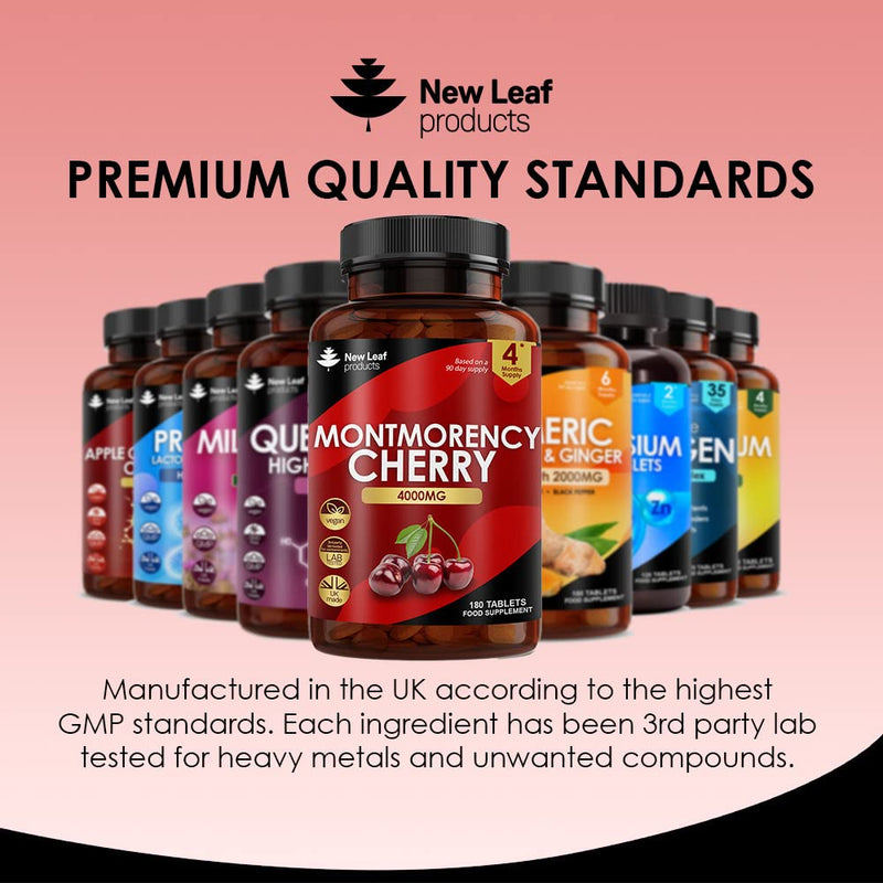 Montmorency Cherry 4000mg (2 per Serving) - 180 Tablets High Strength Concentrate - Natural Tart Cherry Vegan Supplements (not Capsules or Powder) - Non-GMO, 3 Months Supply - Made in The UK - BeesActive Australia