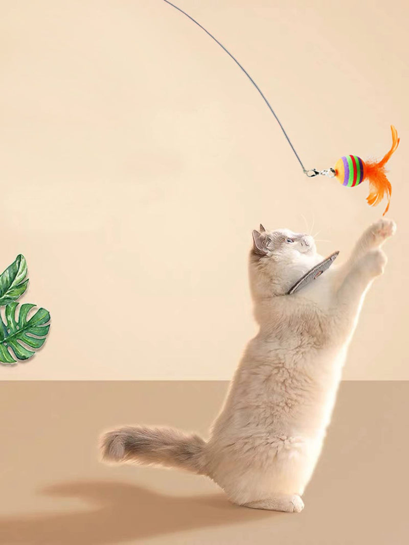 Cat Feather Toys Interactive Cat Toy with Super Suction Cup Detachable 6 PCS Feather Replacements with Bell 2 Wand Cat Spring Feather Toys for Indoor Cats Kitten Play Chase Exercise Blue - BeesActive Australia