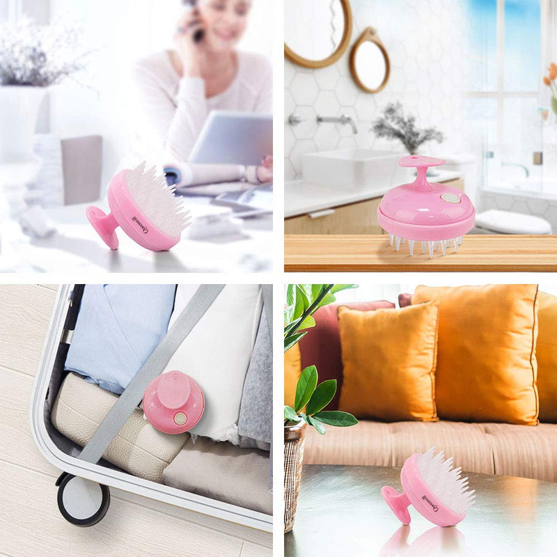 Electric Scalp Massager for Hair Growth, Queenwill Head Massager Shampoo Brush for Deep Hair Cleaning and Head Blood Circulation, Battery Powered & Waterproof - Pink, Gift for Your Family and Friend - BeesActive Australia