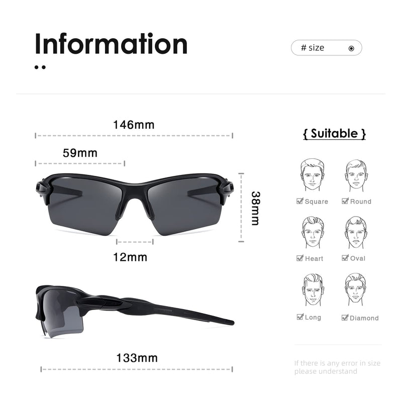 kimorn Polarized Sports Sunglasses for Men Womens Baseball Fishing Cycling Running Golf Motorcycle Wrap Around Glasses K1463 Matte Black Frame Gray Lens - BeesActive Australia