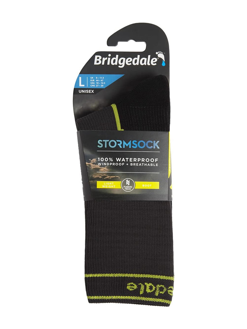 Bridgedale StormSock Lightweight Boot Waterproof Breathable Sock, Dk. Grey/Lime, XL - BeesActive Australia