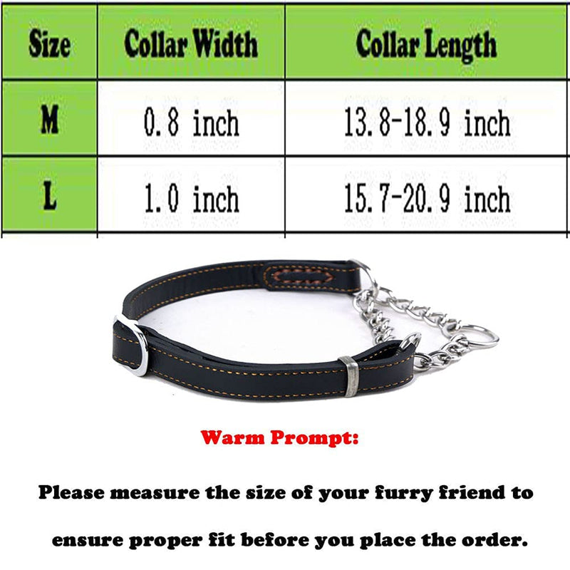 Love Dream Martingale Collars for Dogs, Genuine Leather Training Dog Collar, Stainless Steel Chain Anti-Escape No Pull Dog Collar for Medium Large Dogs L(15.7"-20.9") Black - BeesActive Australia