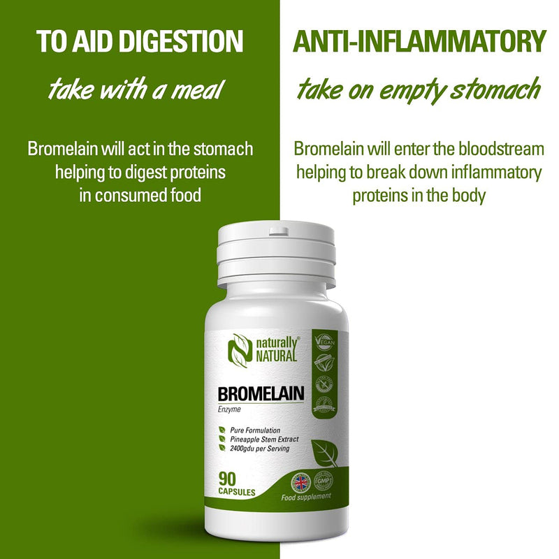 Naturally Natural Bromelain 90 Vegan Capsules High Dose 2400gdu per Serving, Pure Formulation for Inflammation, Swelling and Digestion - BeesActive Australia
