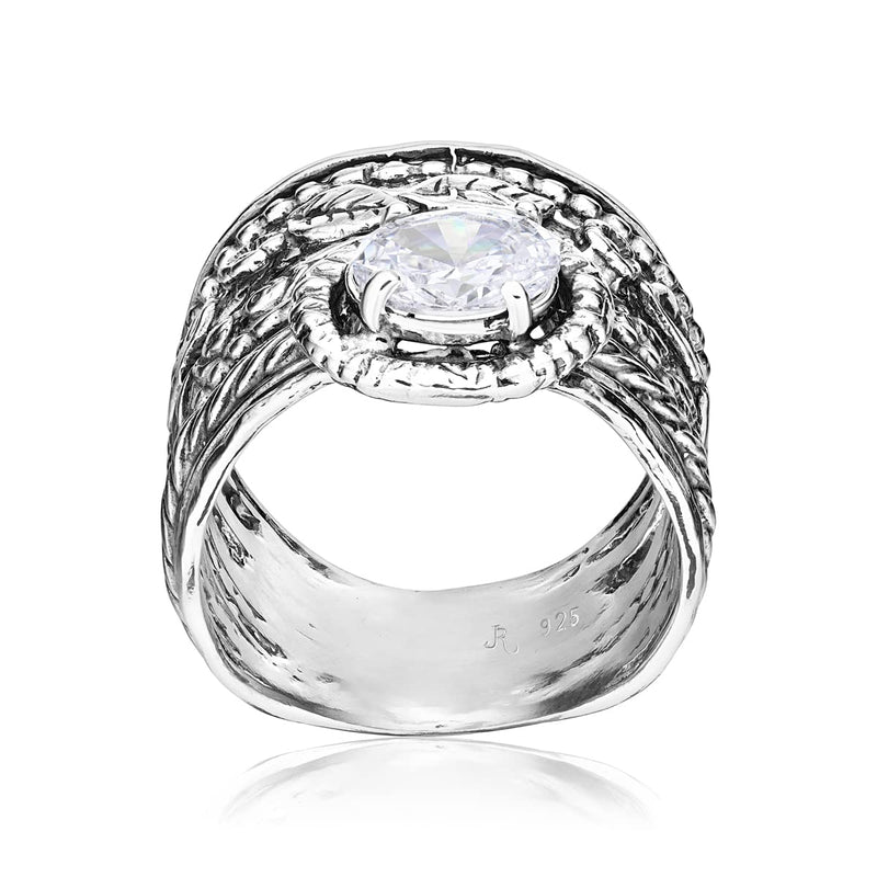 925 Sterling Silver Ring with White Cubic Zirconia CZ Oval Shape Prong, Multiple Bands Rich Stack Look, Hypoallergenic, Nickel and Lead-free, Artisan Handcrafted Designer collection, Made In Israel 5 - BeesActive Australia