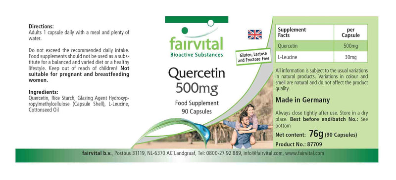 Fairvital | Quercetin 500mg - Bulk Pack for 3 Months - Vegan - HIGH Dosage - 90 Capsules - antioxidant - BeesActive Australia