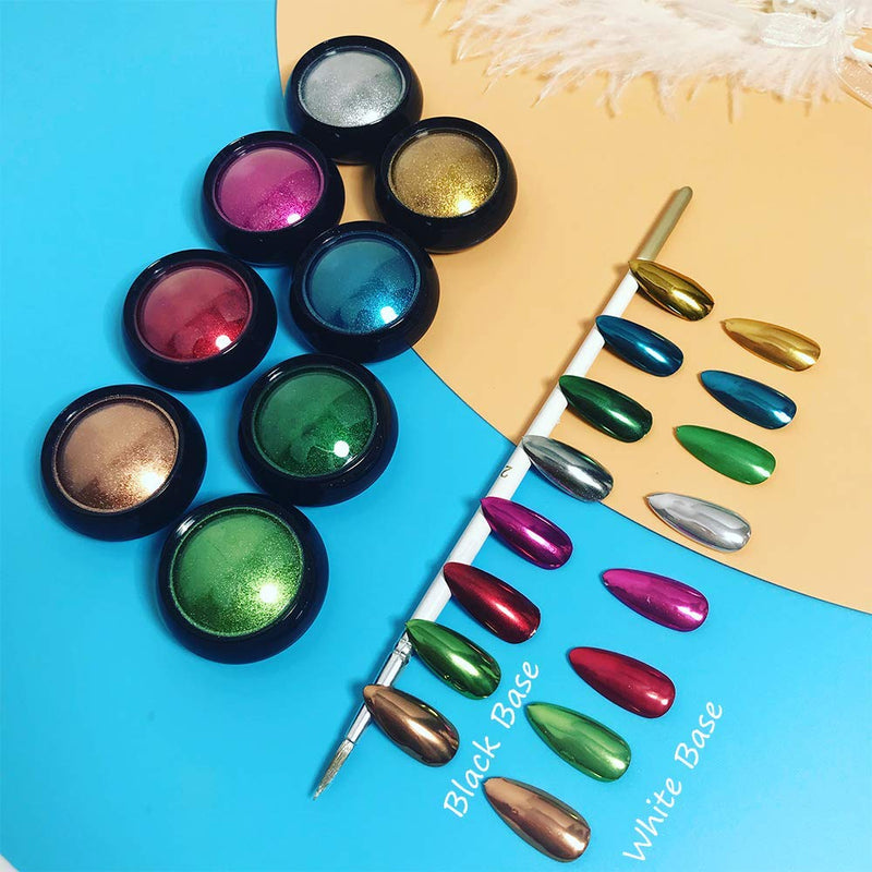 Chrome Nail Powder Mirror Effect Red Rose Gold Blue Green Silver Nail Manicure Art Decoration Holographic Powder, 8 Colors - BeesActive Australia