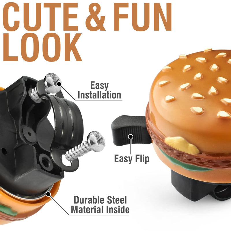MARQUE Hamburger Kids Bike Bell – Fun Bicycle Bell for Boys and Girls, Also Fit Balance Bike and Scooter, Must Have Accessory Add On for Children Bike - BeesActive Australia