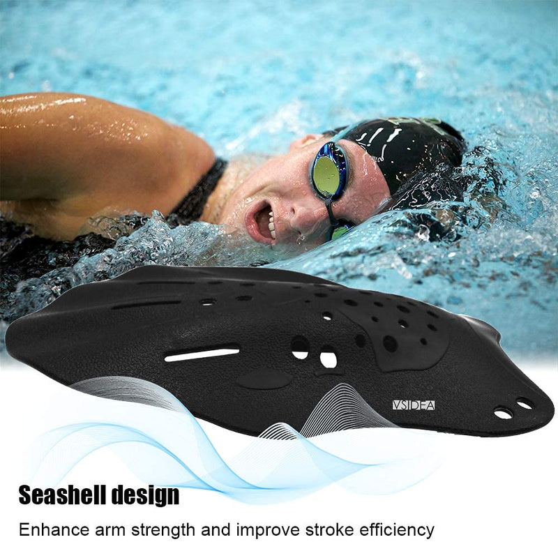 Vsidea Swim Training Hand Paddles with Ear Plugs and Nose Clip, Adjustable Straps Contour Swimming Paddles for Women Men and Children Professional Swimming Accessories Black - BeesActive Australia