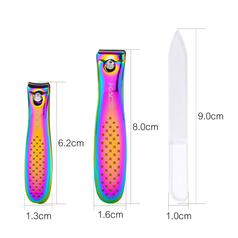 Rolabling Nail Clippers Kit Fingernail Cutter and Toenail Cutter Glass Nail File Colorful Rainbow Stainless Steel Nail Trimmer Nail Care Pedicure and Manicure Nail Tool Set 3Pcs - BeesActive Australia