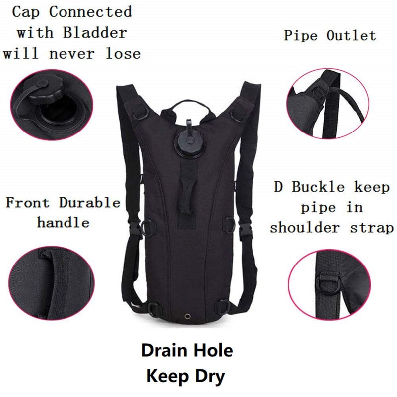 ATBP Military 3L Hydration Pack Reservoir Water Bladder Daypack Camel Backpack Hydration Pack with Water Bladder,Lightweight,BPA Free,for Running Cycling Hiking Black (3L) - BeesActive Australia