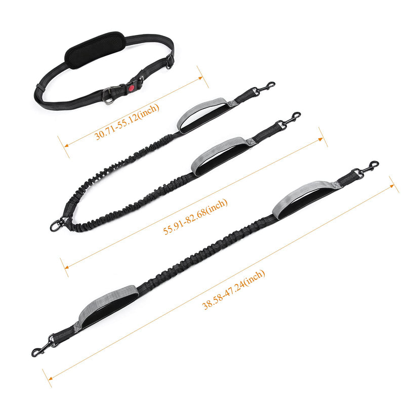 Alsol Lamesa Hands Free Double Dog Leash-Dual Handle Bungee Leash for Medium Dogs Walking,Running,Hiking and Jogging,360° Tangle Free Comfortable Reflective Leash Black - BeesActive Australia