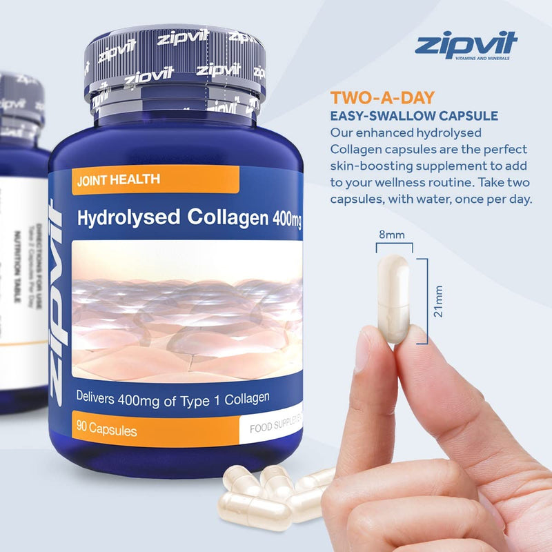 Collagen 400mg, 90 Capsules of Hydrolysed Collagen Powder with Vitamin C. for Normal Skin and Collagen Formation. - BeesActive Australia
