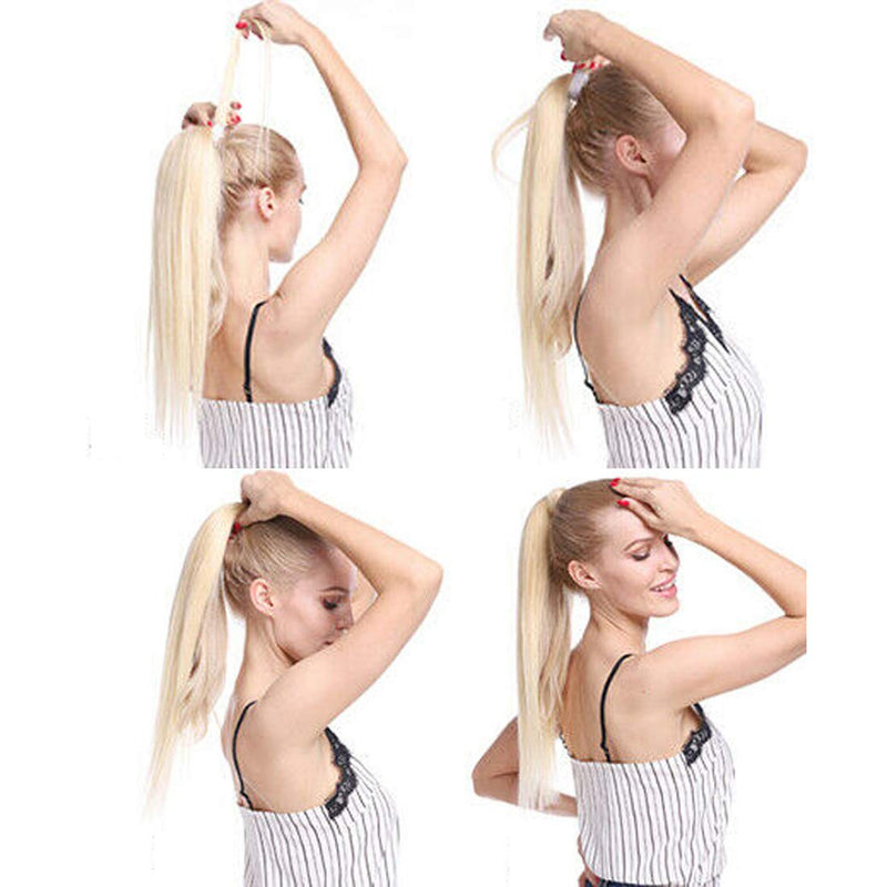 S-noilite 17" Long Curly Wrap around Ponytail Extensions Clip in Ponytail Hair Extensions Hairpiece for Women for Daily Use Ash Blonde 17" Curly - BeesActive Australia