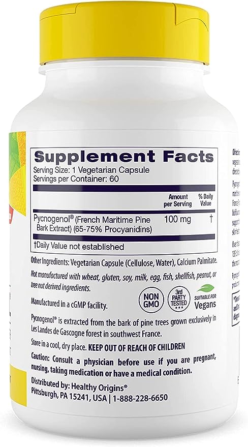 Healthy Origins, Pycnogenol, 100 mg, 60 Vcaps - BeesActive Australia