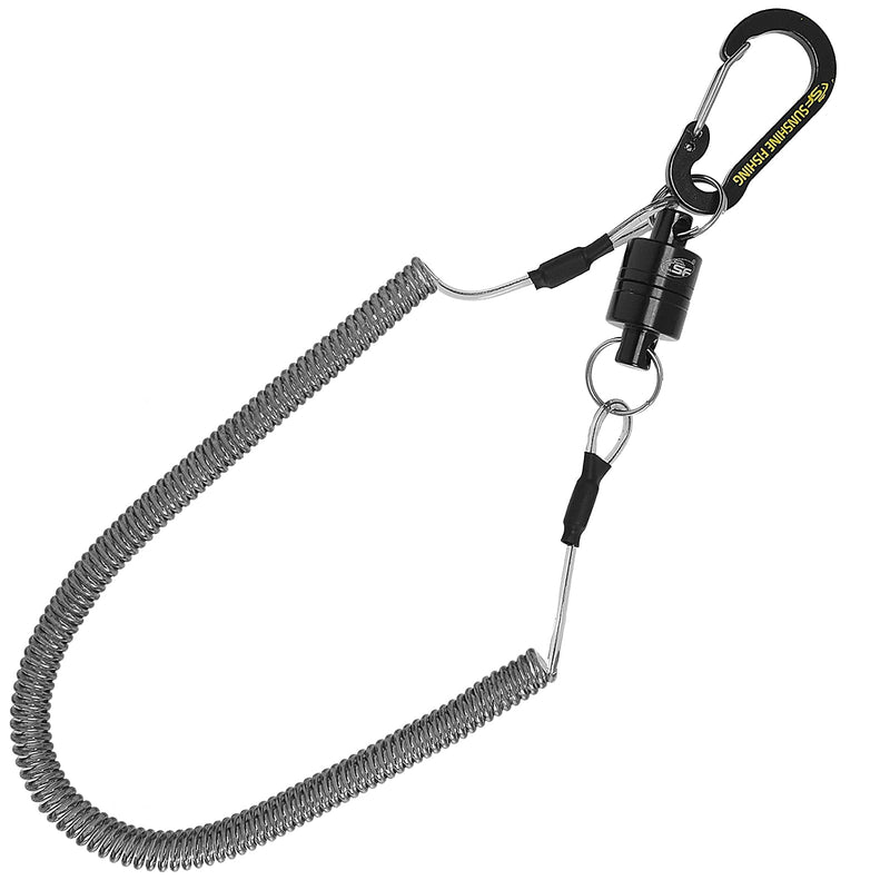 SF Strongest Magnetic Net Release Magnet Clip Holder Retractor with Coiled Lanyard Carabiner Black Magnet+ Black Carabiner Long Lanyard: For Landing Net etc. - BeesActive Australia