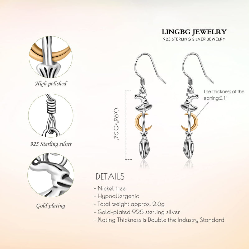 LINGBG JEWELRY Witch Broom Earrings 925 Sterling Silver Cross Earrings Infinity Earrings Skull Key Earrings for Women Chakra Earrings Feather Earrings Jewelry Gifts for Girls Friends 3# Earrings - BeesActive Australia