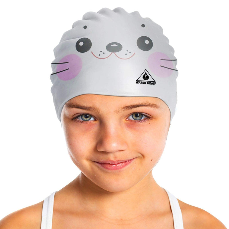 Water Gear Critter Cap - Extremely Durable Swimming Cap for Kids - Great for Improving Swimming Skills and Instilling Confidence in The Water - Long-Lasting Toddler Swimming Cap White Seal - BeesActive Australia