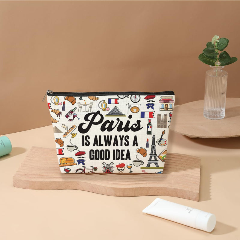 Paris Travel Gift Cosmetic Bag Paris Lover Gifts Makeup Bag Paris City Skyline Themed Gifts for Paris Traveller Women Friends Sister Birthday Christmas Bachelorette Party Favors Girls Trip Gifts White477 - BeesActive Australia