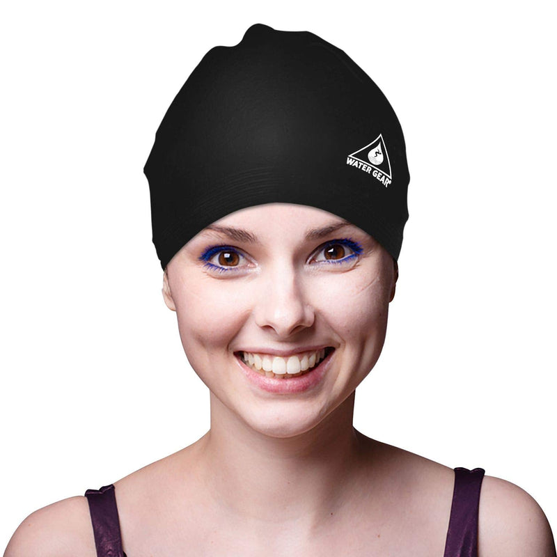 Water Gear Latex Adult Swim Cap - Durable and Flexible Unisex Non-Waterproof - Great for Short and Long Hair - Improve Your Performance - Triathlon Swimmers and Athletes BLACK - BeesActive Australia