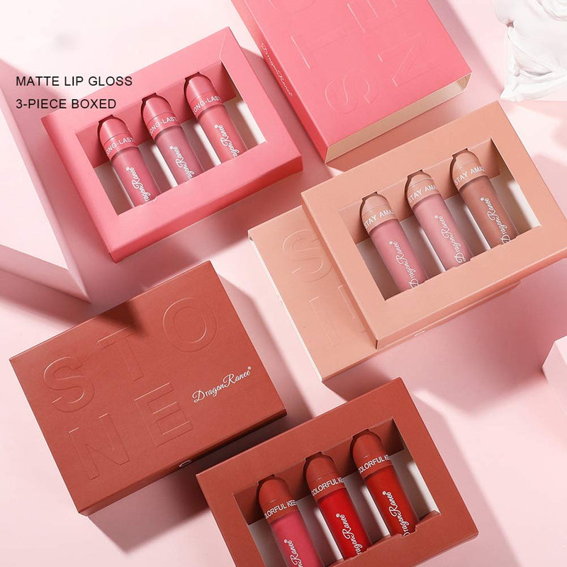 Fashion888 Liquid Lipstick Set,3 Pack Matte Lip Gloss,Non-stick Cup Waterproof Long Lasting Lip Gloss Set With Gift Box 0.36oz B - BeesActive Australia