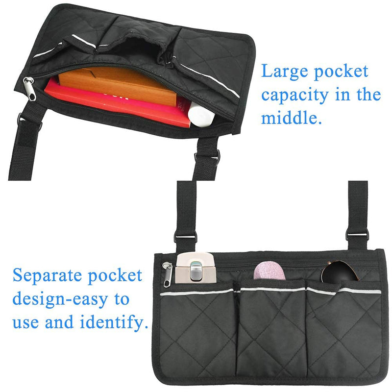 QUCUMER Wheelchair Bag with Pockets Mobility Aid Wheelchair Accessories Bag Wheelchair Side Storage Bag Universal Waterproof Armrest Side Bag Armrest Side Organizer for Mobility Scooter Walking Frame - BeesActive Australia