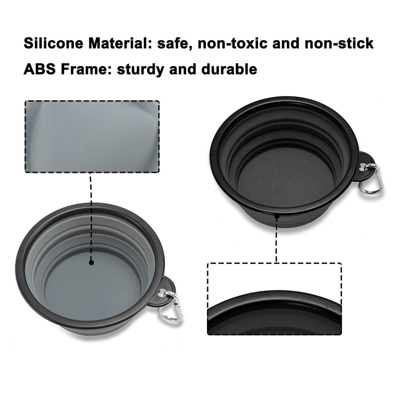 Collapsible Dog Bowls for Travel, 2-Pack Dog Portable Water Bowl for Dogs Cats Pet Foldable Feeding Watering Dish for Traveling Camping Walking with 2 Carabiners, BPA Free Small (Pack of 2) grey&black - BeesActive Australia