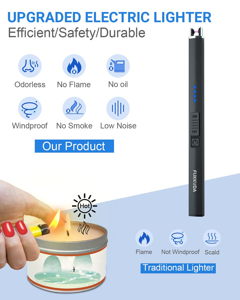 Electric Candle Lighter Plasma Arc Lighters Windproof & Flameless with USB Rechargeable Battery Double Safety Switch (Obisidian Black) Obsidian Black - BeesActive Australia