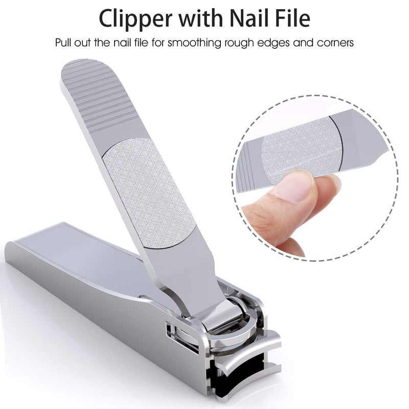 GLAMFIELDS Nail Clipper with Catcher, No Splash Fingernail Toenail Clipper Stainless Steel Nail Cutter Nail Trimmer for Men and Women, Packed with Leather Pouch, Silver - BeesActive Australia