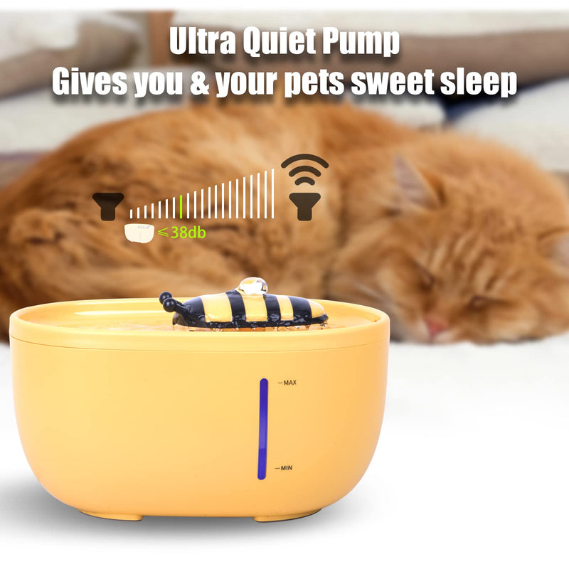 GLADELE Pet Water Fountain 2L/67oz Cute Cat Drinking Water Dispenser Ultra Quiet USB Automatic Dog Water Bowl with Filter LED Light Bee Yellow Bee-Yellow - BeesActive Australia