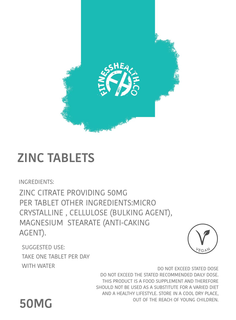 Zinc Tablets 50mg High Strength- Containing 15 mg Element | 60 Vegetarian Vegan Supplements | Immune System Supplement - BeesActive Australia