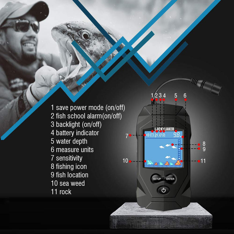 LUCKYLAKER Depth Handheld Fish Finder Display Boat Ice Fishing Finder Sonar Portable Wired Fish Finders Transducer LCD Monitor - BeesActive Australia