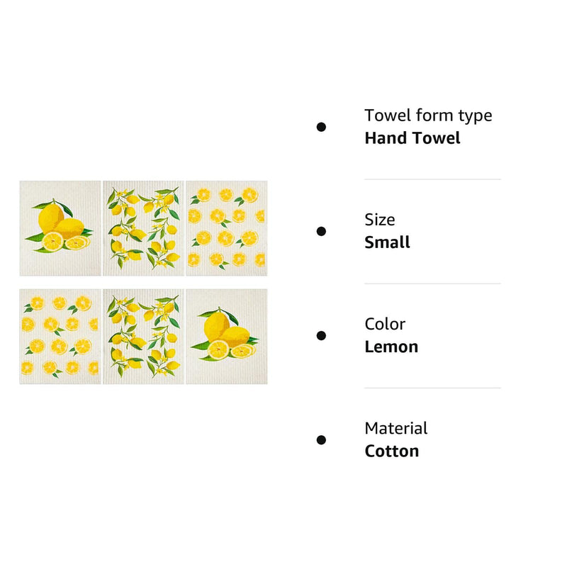 Boao Set of 6 Lemon Swedish Kitchen Dishcloths Cleaning Cloths Absorbent Cloth No Odor Reusable Dish Towel for Kitchen, Hand, Counter Wipes - BeesActive Australia