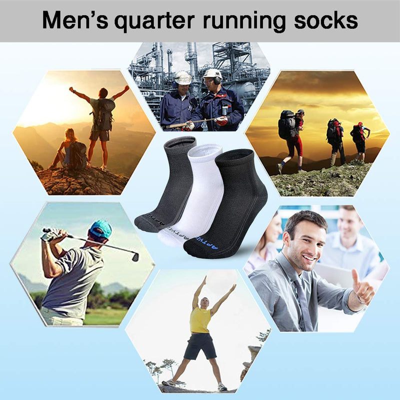 [AUSTRALIA] - APTYID Men's Ankle Quarter Performance Cushion Athletic Running Socks (6 Pairs) Shoe Size: 6-12 White01 