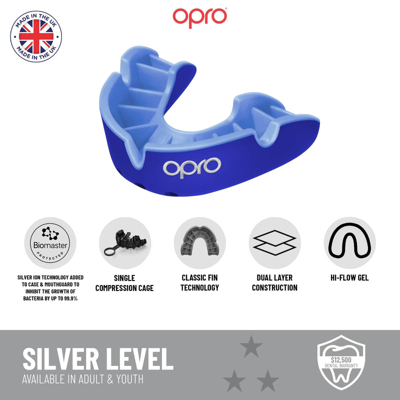 OPRO Silver Level Mouthguard + Strap, Adults and Youth Sports Mouth Guard, Featuring Revolutionary Fitting Technology for American Football, Lacrosse, Hockey, Combat Sports (Black, Youth) - BeesActive Australia