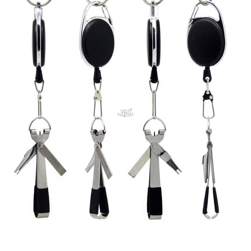 HiBD Fishing Quick Knot Tying Tool Stainless Steel 4 in 1 Tool Including Quick Knot Knotter Fly Line Clippers Hook Sharpener Hook Eye Needle with Zinger Retractor 2sets(Silver body red grips + Black body red grips) - BeesActive Australia