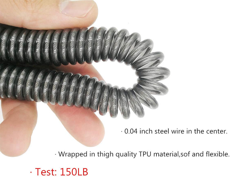 [AUSTRALIA] - 10ft-150LB Retractable Fishing Coiled Lanyard Stainless Steel Inside Heavy Duty Fishing Safety Rope Extension Cord Tether for Deep Sea Fishing Tools Rod Kayak Paddles 
