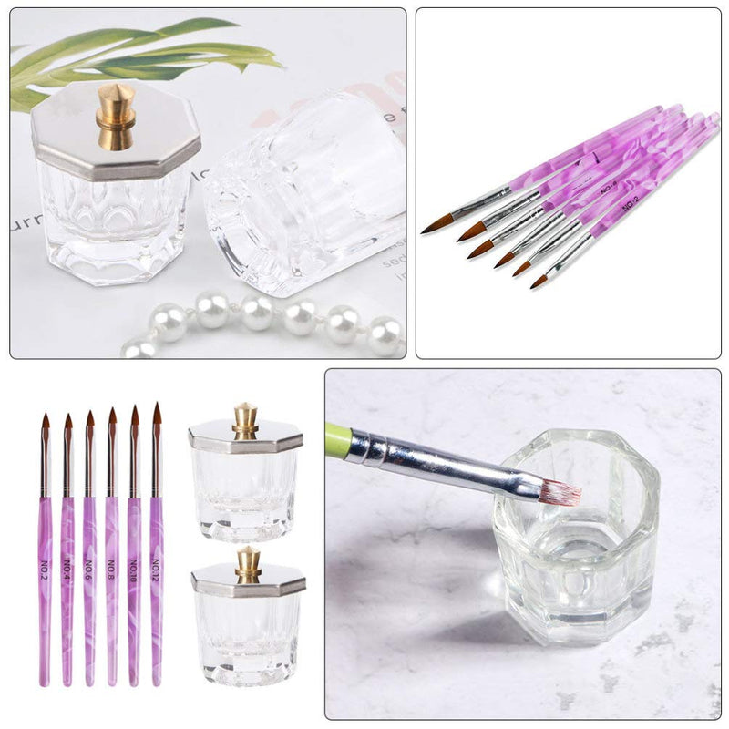 Beaupretty 10pcs Nail Art Manicure Care Tools Nail Art Liner Brush Clear Glass Dappen Dish Liquid Powder Crystal Cup with Lid For Painting Drawing UV Gel Nail - BeesActive Australia