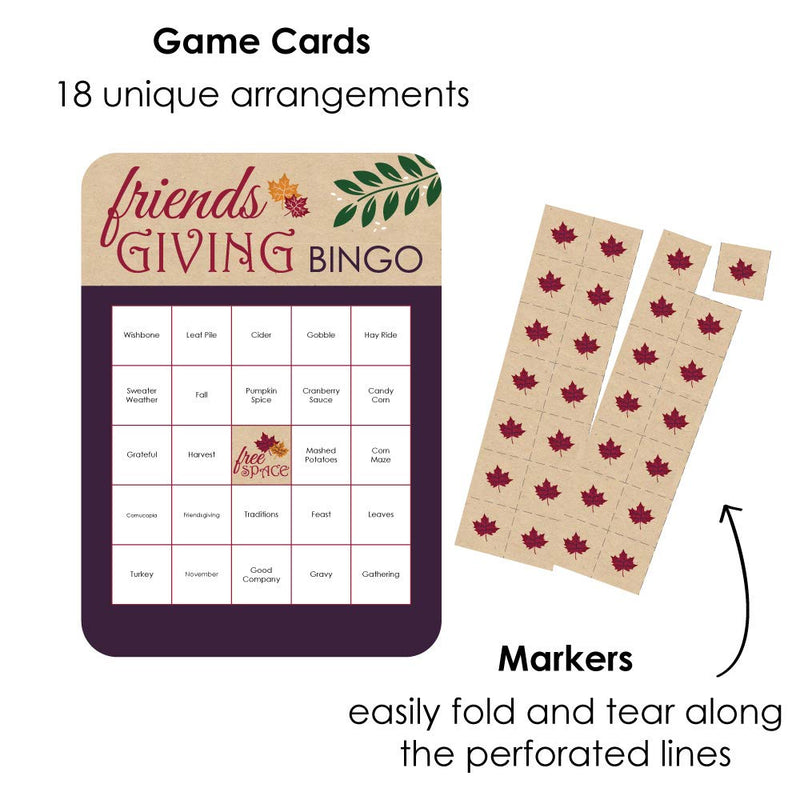 Big Dot of Happiness Friends Thanksgiving Feast - Bingo Cards and Markers - Friendsgiving Party Bingo Game - Set of 18 - BeesActive Australia