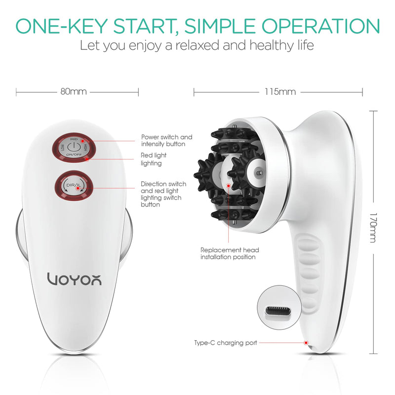 VOYOR Handheld Massager Cordless Deep Tissue Cellulite Massager for Face, Hand, Arm, Neck, Foot and Body, Silicone Face Brush, 3 Multi-Functional Heads, IPX7 Waterproof & Rechargable VRMM1 - BeesActive Australia