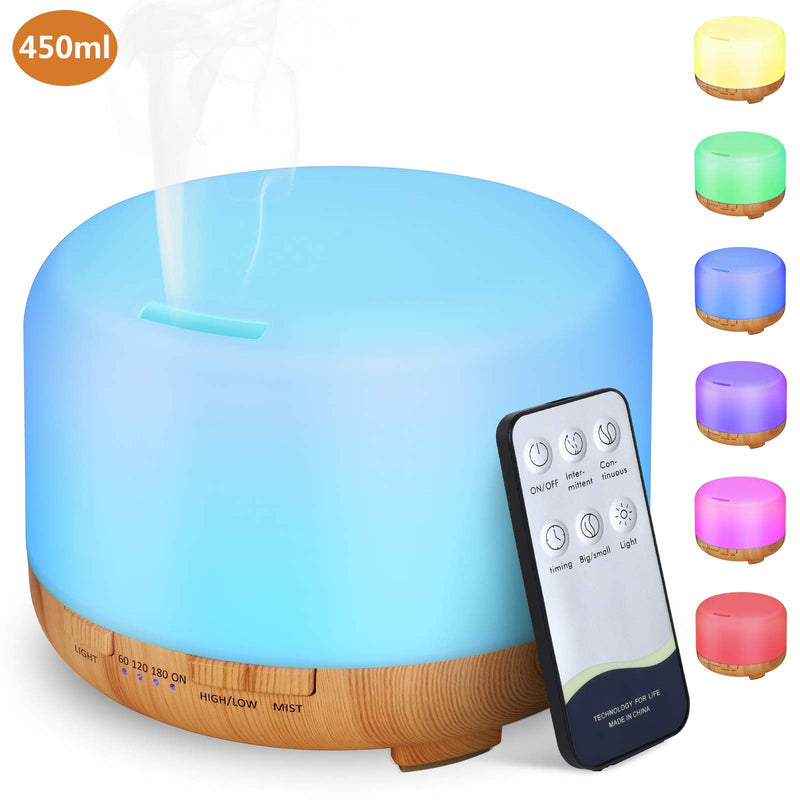Hianjoo Essential Oil Diffuser 450ml, Electric Aroma Ultrasonic Aromatherapy Fragrant Oil Vaporizer Humidifier, Purifies The Air, Timer and Auto-Off Safety Switch, 7 LED Light Colors (Light Brown) Light Brown - BeesActive Australia