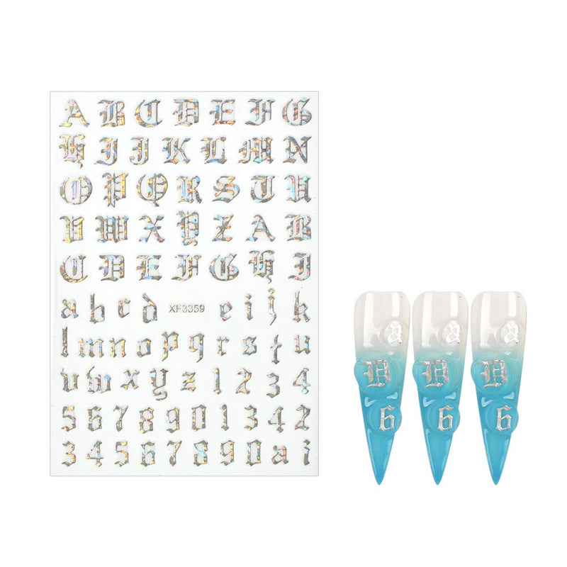 Letter Nail Art Sticker Letter Decals for Nails Holographic Old English Numbers Alphabet Nail Decals Character Letter for Women Girls DIY Manicure Tips Nails Art Decoration (12 Sheets) Old English Letter Numbers - BeesActive Australia